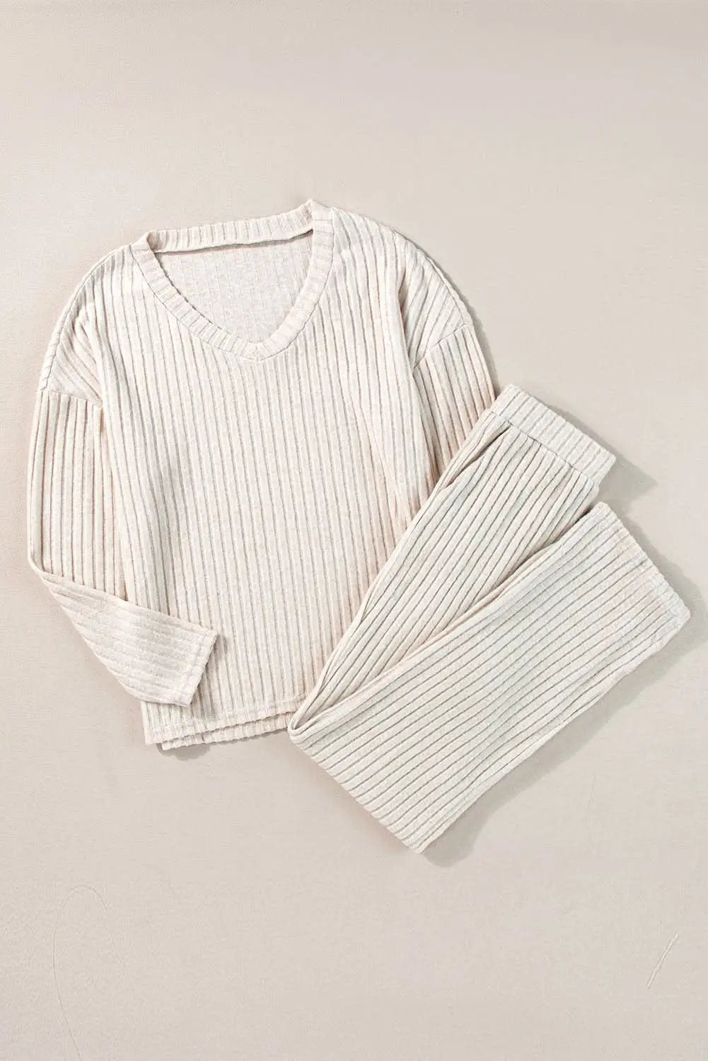 Chic khaki ribbed knit two-piece set - Love Salve